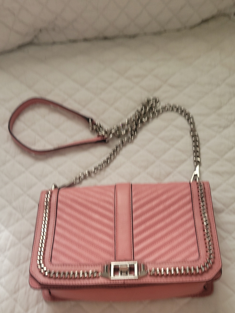 Rebecca Minkoof women’s Pink Quilted Chain Crossbody Bag